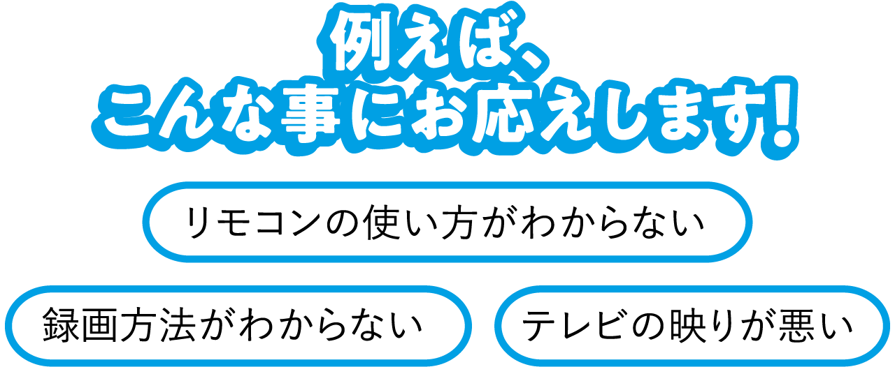 例えば、こんな事にお応えします! リモコンの使い方がわからない 録画方法がわからない テレビの映りが悪い!